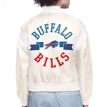 Buffalo Bills White Printed Logo Varsity Satin Jacket
