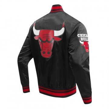 Chicago Bulls Script Tail Black Satin Jacket Chicago Bulls Script Tail Black Satin Jacket
