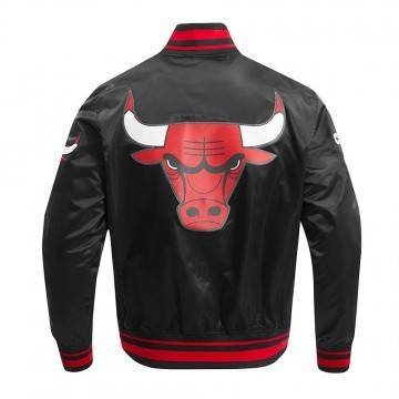 Chicago Bulls Script Tail Black Satin Jacket Chicago Bulls Script Tail Black Satin Jacket