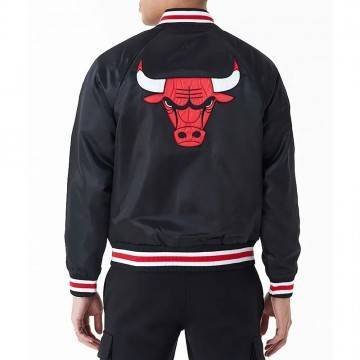 Chicago Bulls Applique Black Bomber Satin Jacket Chicago Bulls Applique Black Bomber Satin Jacket