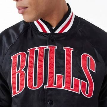 Chicago Bulls Applique Black Bomber Satin Jacket Chicago Bulls Applique Black Bomber Satin Jacket