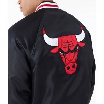 Chicago Bulls Applique Black Bomber Satin Jacket Chicago Bulls Applique Black Bomber Satin Jacket