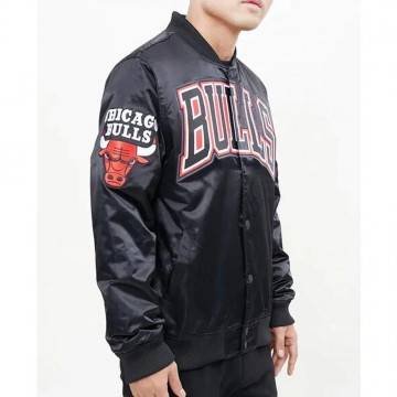 Chicago Bulls Black Big Logo Satin Jacket