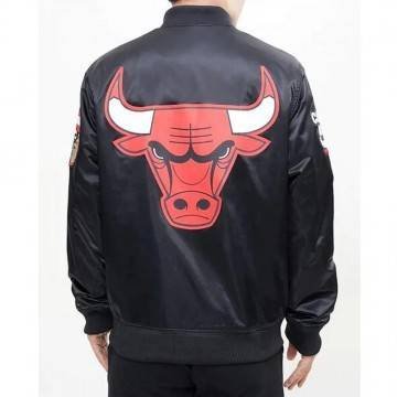 Chicago Bulls Black Big Logo Satin Jacket