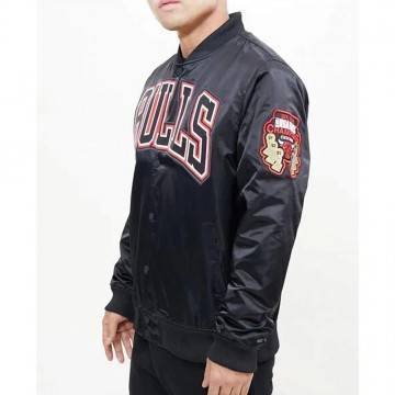 Chicago Bulls Black Big Logo Satin Jacket