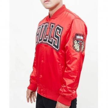 Chicago Bulls Red Big Logo Satin Jacket