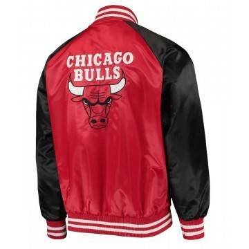 Starter Chicago Bulls Red and Black Point Guard Satin Varsity Jacket