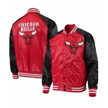 Starter Chicago Bulls Red and Black Point Guard Satin Varsity Jacket
