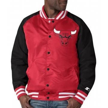Starter Chicago Bulls Red and Black Point Guard Satin Varsity Jacket