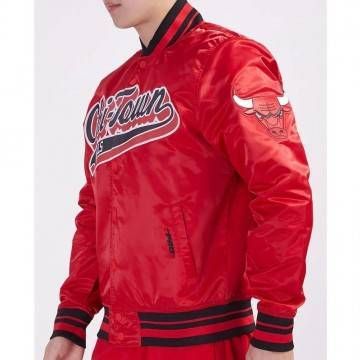 Chicago Bulls Script Tail Red Satin Jacket Chicago Bulls Script Tail Red Satin Jacket