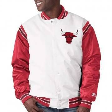 White/Red Chicago Bulls Varsity Satin Jacket