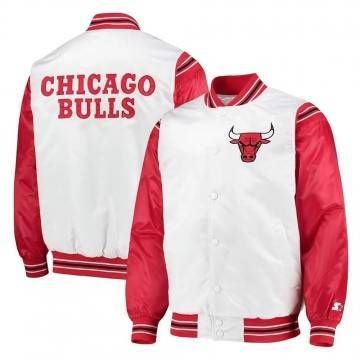White/Red Chicago Bulls Varsity Satin Jacket