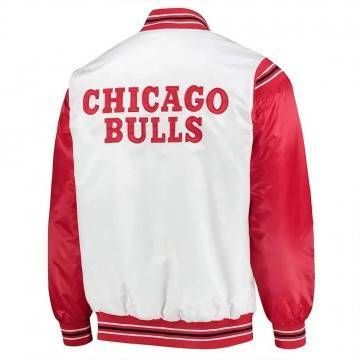 White/Red Chicago Bulls Varsity Satin Jacket
