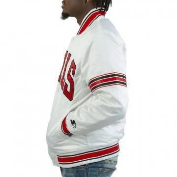 Striped Chicago Bulls White Satin Jacket