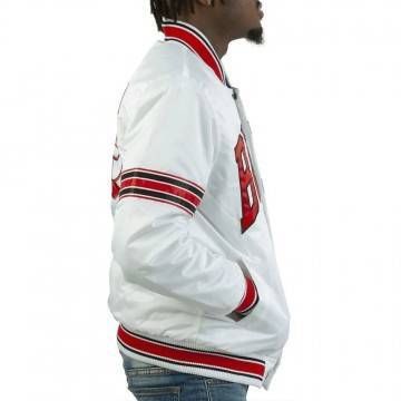 Striped Chicago Bulls White Satin Jacket