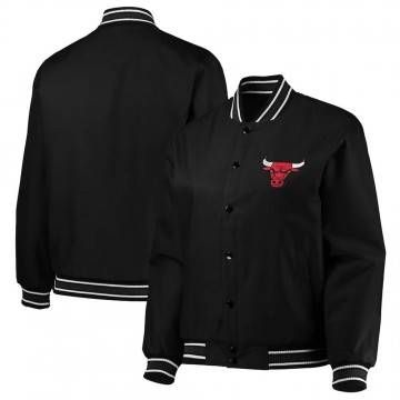 Black Chicago Bulls Poly Twill Full-Snap Jacket