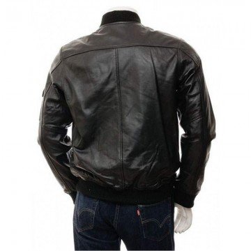 Mens Black Classic Elegant Real Leather Bomber Jacket