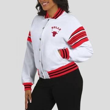 Chicago Bulls Snap Front White Fleece Jacket