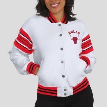 Chicago Bulls Snap Front White Fleece Jacket