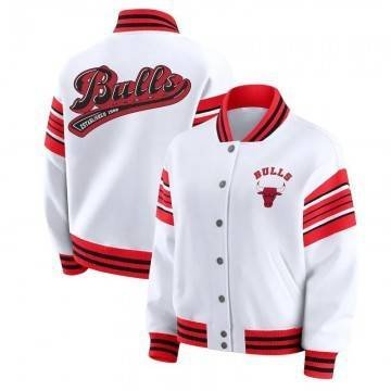Chicago Bulls Snap Front White Fleece Jacket