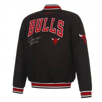 Chicago Bulls Black Full-Snap Varsity Wool Jacket