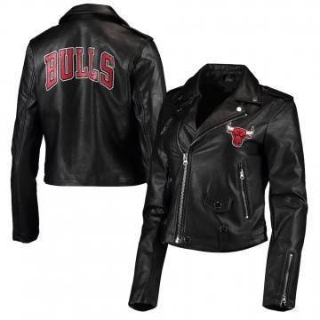 Chicago Bulls Black Moto Leather Jacket