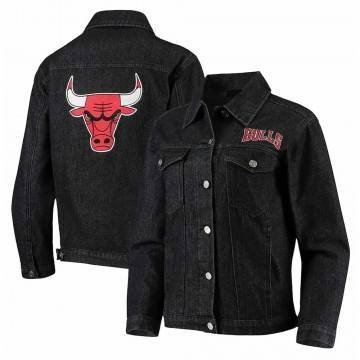Chicago Bulls Patch Black Denim Button-Up Jacket