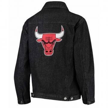 Chicago Bulls Patch Black Denim Button-Up Jacket