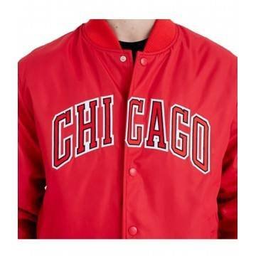 Chicago Bomber Wordmark Red Satin Jacket