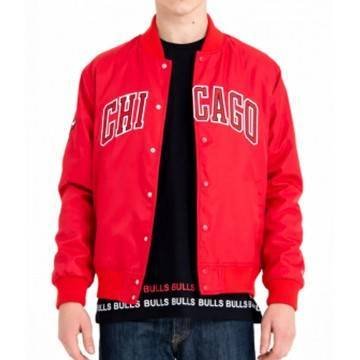 Chicago Bomber Wordmark Red Satin Jacket