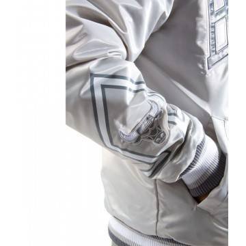 Chicago Bulls Satin Silver Bomber Jacket Chicago Bulls Satin Silver Bomber Jacket