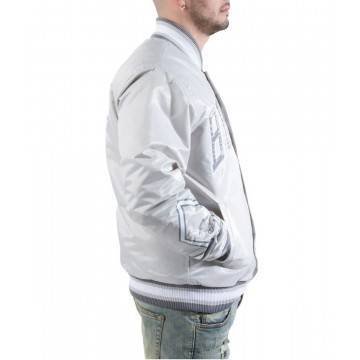 Chicago Bulls Satin Silver Bomber Jacket Chicago Bulls Satin Silver Bomber Jacket