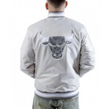 Chicago Bulls Satin Silver Bomber Jacket Chicago Bulls Satin Silver Bomber Jacket