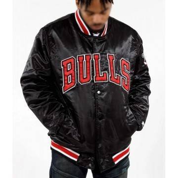 Starter Chicago Bulls Black Satin Bomber Jacket Starter Chicago Bulls Black Satin Bomber Jacket