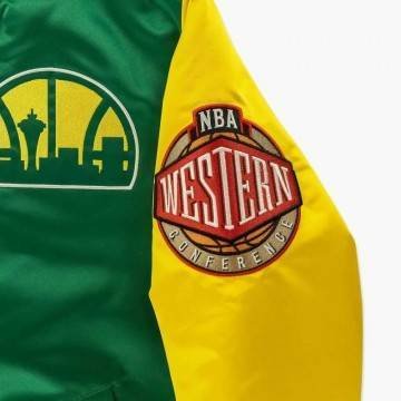 Seattle Supersonics Primetime Green and Gold Satin Jacket Seattle Supersonics Primetime Green and Gold Satin Jacket