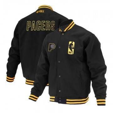 Indiana Pacers Logoman Shadow Black Varsity Jacket Indiana Pacers Logoman Shadow Black Varsity Jacket
