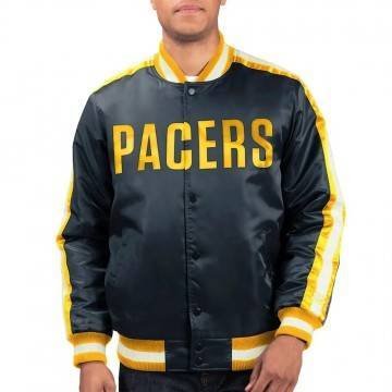 Indiana Pacers The Offensive Navy Varsity Satin Jacket Indiana Pacers The Offensive Navy Varsity Satin Jacket