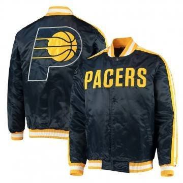 Indiana Pacers The Offensive Navy Varsity Satin Jacket Indiana Pacers The Offensive Navy Varsity Satin Jacket