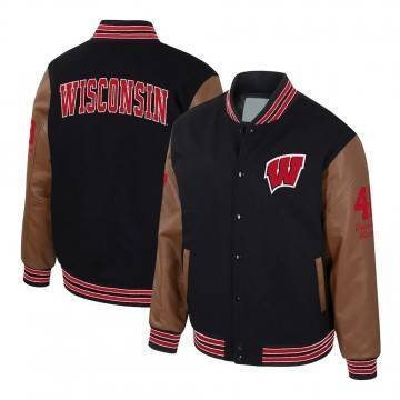 Wisconsin Badgers Black and Brown Letterman Jacket Wisconsin Badgers Black and Brown Letterman Jacket