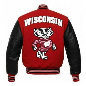 Wisconsin Badgers Red & Black Varsity Wool Leather Jacket