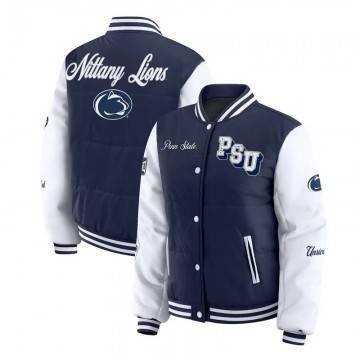 Penn State Nittany Lions Navy & White Puffer Full-Snap Jacket Penn State Nittany Lions Navy & White Puffer Full-Snap Jacket