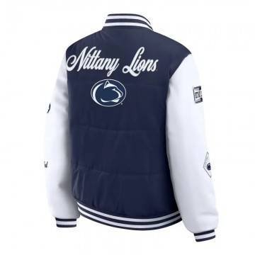 Penn State Nittany Lions Navy & White Puffer Full-Snap Jacket Penn State Nittany Lions Navy & White Puffer Full-Snap Jacket