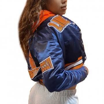 Women’s Lincoln University Embroidered Cropped Blue Jacket