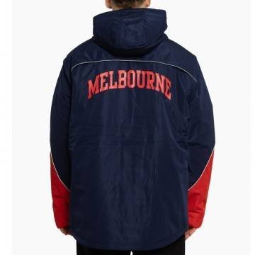 Melbourne Demons Stadium Navy and Red Hooded Jacket Melbourne Demons Stadium Navy and Red Hooded Jacket