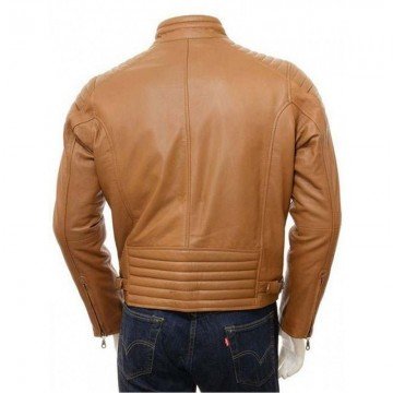 Mens Quilt Elegant Classic Real Leather Cream Biker Jacket