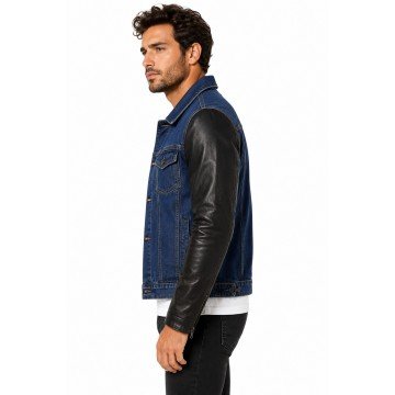 Men’s Denim Jacket with Leather Sleeves