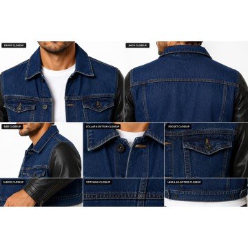 Men’s Denim Jacket with Leather Sleeves
