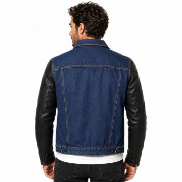 Men’s Denim Jacket with Leather Sleeves