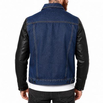 Men’s Denim Jacket with Leather Sleeves