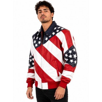 Lee Greenwood American Flag Leather Jacket